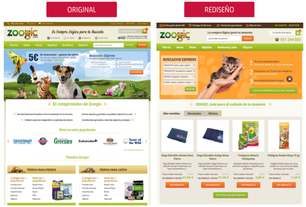 comparativa home zoogic.es: original versus rediseño CRO